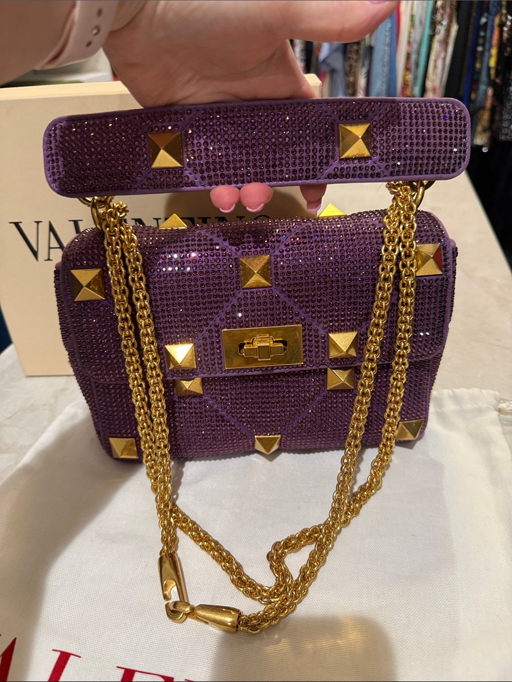 Rare Stunning Valentino Rockstud Shoulder Bag Purple Shoulder Bags, like New - Picture 3 of 13